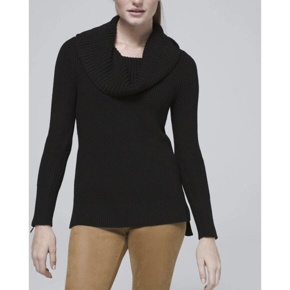 NWT White House Black Market Cowl Neck Tunic Sweater Black Size Medium - Picture 1 of 12